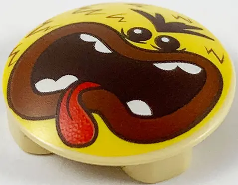 Tan Plate, Round 2 x 2 with Rounded Bottom (Boat Stud) with Angry Face, Dark Brown Hair, Reddish Bro