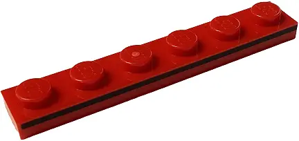 Red Plate 1 x 6 with Black Stripe Pattern