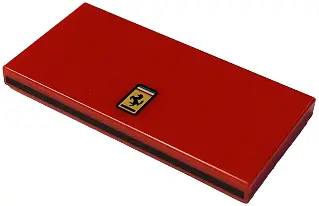 Red Tile 2 x 4 with Ferrari Logo on Top and Black Stripe on Side Pattern
