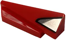 Red Wedge 5 x 1 x 1 1/3 with 4 x 1 Base Left with Silver and Dark Silver Shapes with Black Outline (