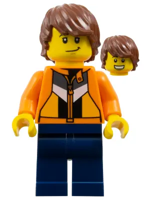 Soapbox Race Reporter - Male, Orange Jacket with Panels and Zipper, Dark Blue Legs, Reddish Brown To