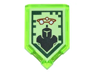 Trans-Bright Green Tile, Modified 2 x 3 Pentagonal with Nexo Power Shield Pattern - Stone Stun