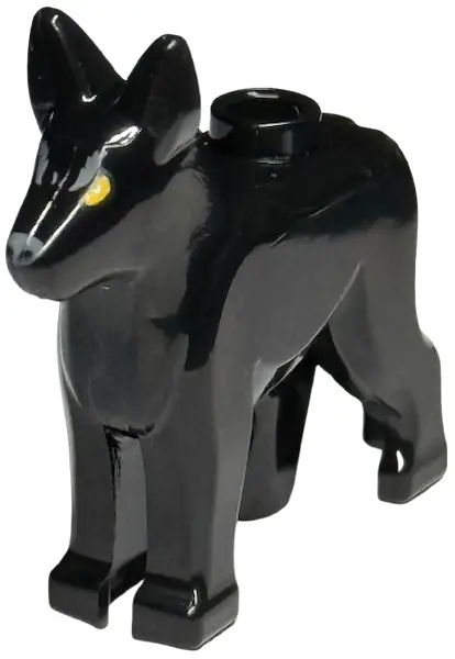 Black Dog, Alsatian / German Shepherd with Bright Light Orange Eyes and Dark Bluish Gray Bushy Eyebr