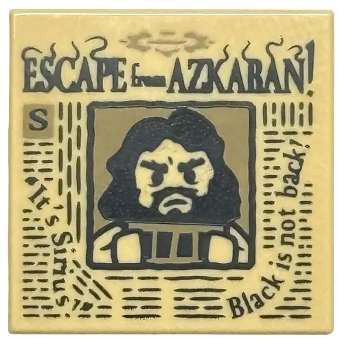 Tan Tile 2 x 2 with Newspaper with 'ESCAPE from AZKABAN!', 'It's Sirius!', 'Black is not back!' and 