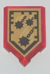 Trans-Red Tile, Modified 2 x 3 Pentagonal with Nexo Power Shield Pattern - Mace Rain