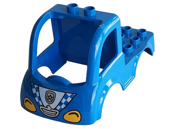 Blue Duplo Car Body Truck 4 x 4 Flatbed with 2 Top Studs, Grille and Headlights, Police Badge and Bl