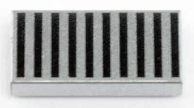 Metallic Silver Tile 1 x 2 with Black Grille Pattern - 10 Bars