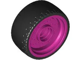 Magenta Wheel 24 x 12 with Pin Hole with Molded Black Hard Rubber Tire Pattern