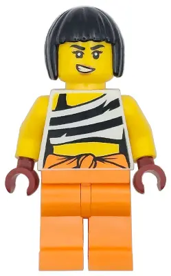 Police - City Bandit Crook Female, White Tank Top Cropped with Black Stripes, Orange Legs, Black Bob