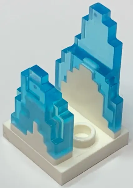 White Wave Pixelated (Flame) on Plate 2 x 2 with 2 Studs in Center with Molded Trans-Light Blue Fire