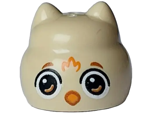 Tan Brick, Round with Indented Top and Cat Ears with Black and White Eyes, Dark Orange Eyebrows, Ora
