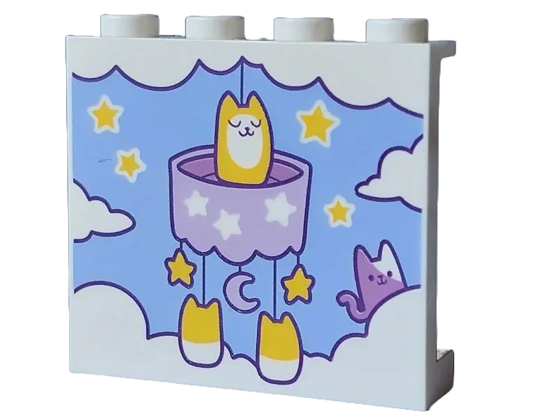 White Panel 1 x 4 x 3 with Side Supports - Hollow Studs with Clouds, Medium Lavender Mobile with Cre