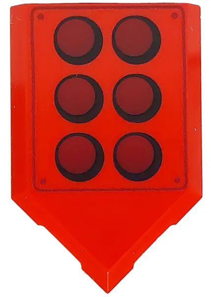 Red Tile, Modified 2 x 3 Pentagonal with 6 Dark Red Circles with Black Outline and Rivets Pattern