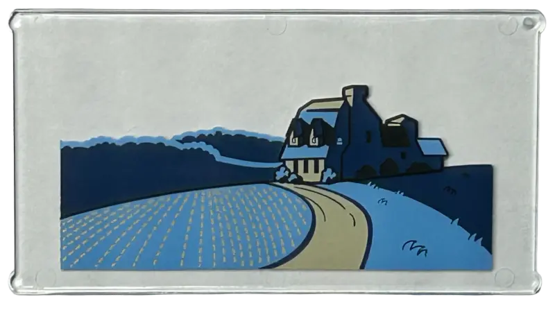 Trans-Clear Glass for Window 1 x 4 x 6 with Bright Light Blue and Dark Blue Fields, Tan Road and Hou