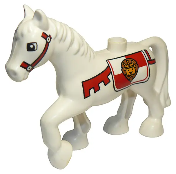 White Duplo Horse with Saddle with Crowned Lion Pattern