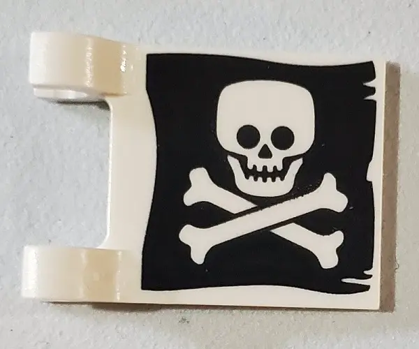 White Flag 2 x 2 Square with Flat Skull and Crossbones on Black Background Pattern on Both Sides (Jo