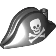 Black Minifigure, Headgear Hat, Pirate Bicorne with White Skull and Crossbones, Squared Cranium and 
