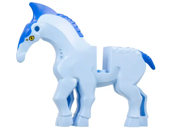Bright Light Blue Direhorse Body with Blue Crest, Mane, and Tail, and Yellow Eyes Pattern