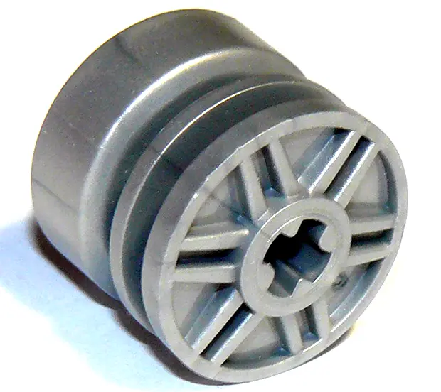 Flat Silver Wheel 18mm D. x 14mm with Axle Hole, Fake Bolts and Shallow Spokes