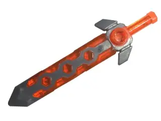 Trans-Neon Orange Minifigure, Weapon Sword, Long with Molded Flexible Rubber Flat Silver Tip and Ang