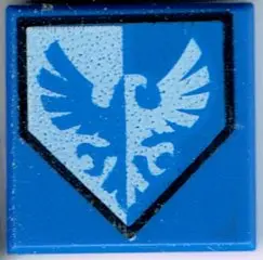 Blue Tile 1 x 1 with Blue and White Falcon on Pentagonal Shield Pattern