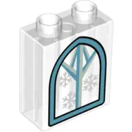 Trans-Clear Duplo, Brick 1 x 2 x 2 with Snowflakes on Window Pattern