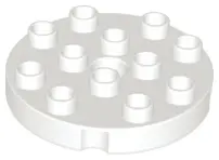 White Duplo, Plate Round 4 x 4 with Hole with Locking Ridges