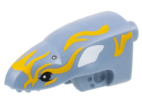 Sand Blue Creature Head, Avatar Ilu with 4 Black Eyes and Bright Light Orange and White Markings Pat
