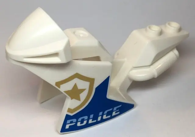 White Motorcycle Fairing, Racing (Sport) Bike with Gold Shield with Star and 'POLICE' Pattern on Bot