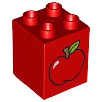 Red Duplo, Brick 2 x 2 x 2 with Apple Pattern