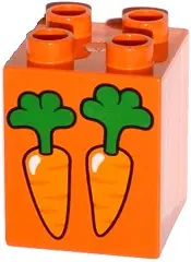 Orange Duplo, Brick 2 x 2 x 2 with 2 Carrots Pattern