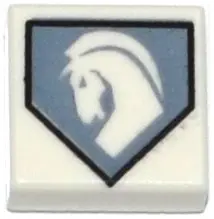 White Tile 1 x 1 with White Horse Head on Sand Blue Pentagonal Shield Pattern
