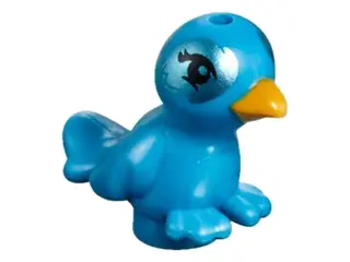 Dark Azure Bird, Friends Style with Bright Light Orange Beak and Metallic Light Blue Feathers Around