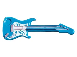 Dark Azure Minifigure, Utensil Musical Instrument, Guitar Electric with Metallic Pink Strings, Bridg
