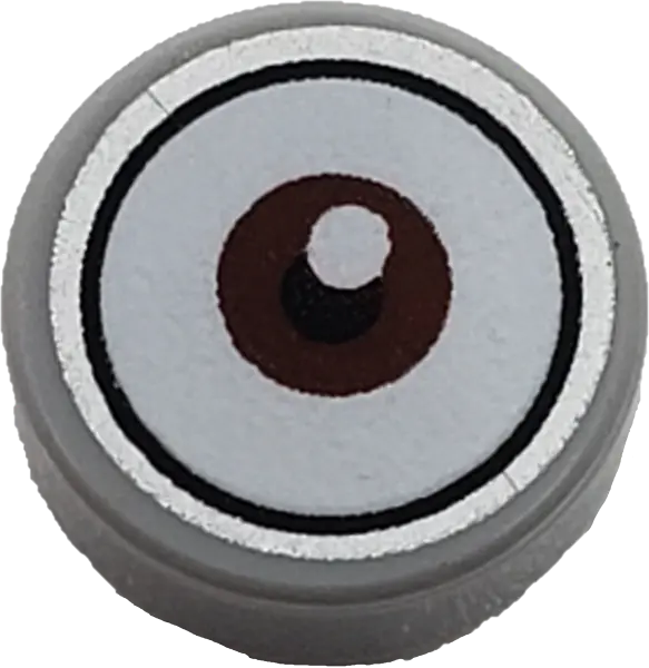 Light Bluish Gray Tile, Round 1 x 1 with White Eye with Centered Reddish Brown Iris Pattern