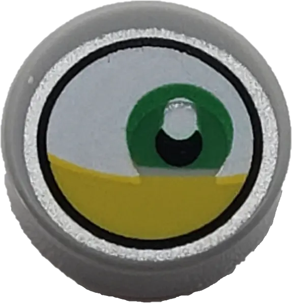 Light Bluish Gray Tile, Round 1 x 1 with White Eye with Off-Center Green Iris and Partially Closed Y