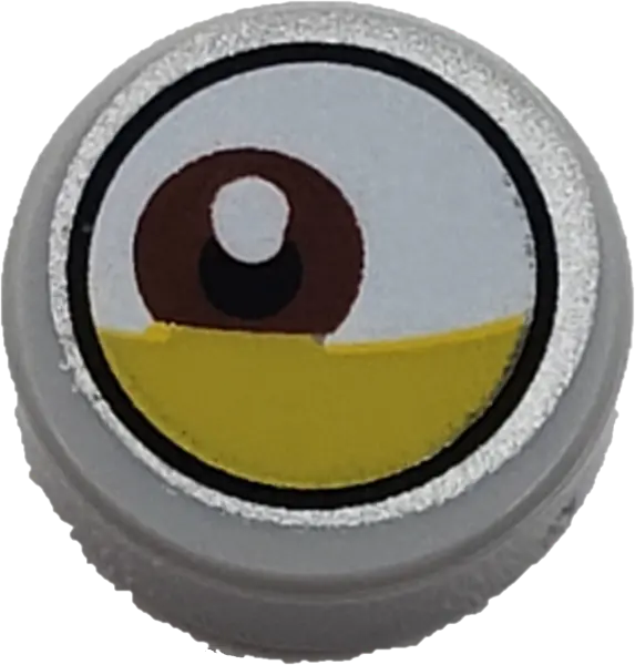 Light Bluish Gray Tile, Round 1 x 1 with White Eye with Off-Center Reddish Brown Iris and Partially 