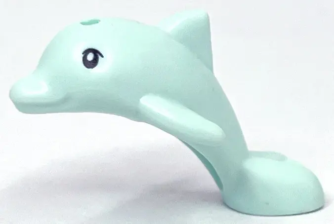 Light Aqua Dolphin, Friends Style, Baby Jumping with Black Eyes, Upper Eyelids Pattern