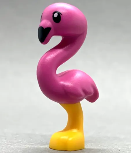 Dark Pink Bird, Flamingo, Friends Style with Molded Bright Light Orange Legs and Printed Black Eyes 