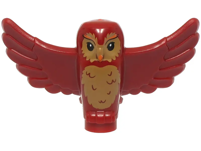 Dark Red Owl, Spread Wings with Orange Beak and Eyebrows, Black Eyes, and Medium Nougat Rippled Ches