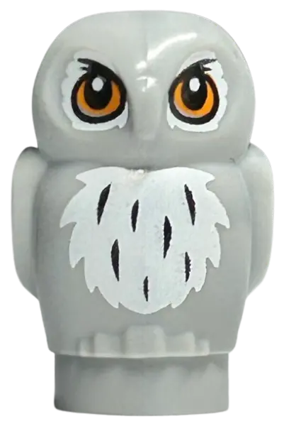 Light Bluish Gray Owl, Small with Orange Eyes and White and Black Feathers Pattern
