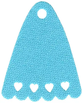 Medium Azure Mini Doll, Cape Cloth, Friends, Tapered with Small Top Hole, Scalloped Bottom, and Hear