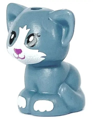 Sand Blue Cat, Friends Style, Baby Kitten, Sitting with Black Eyes, Dark Pink Nose and Mouth, and Wh