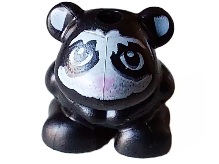 Black Hamster / Mouse, Friends Style with White Face and Ears and Bright Pink Nose Pattern