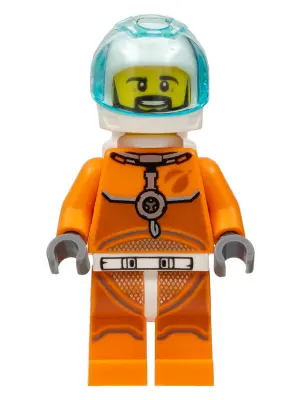 Astronaut - Male, Orange Spacesuit with Dark Bluish Gray Lines, Trans-Light Blue Visor, Black Angula