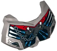 Flat Silver Large Figure Chest Armor Small with 6 White Bones, Dark Azure Pistons, and Silver Chain 