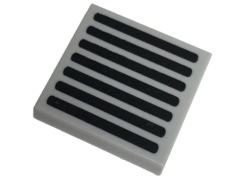Light Bluish Gray Tile 2 x 2 with Black Grille with 7 Lines with Rounded Ends Pattern