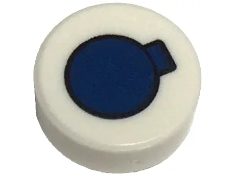 White Tile, Round 1 x 1 with Dark Blue Circle with Tab Spray Can Top Pattern