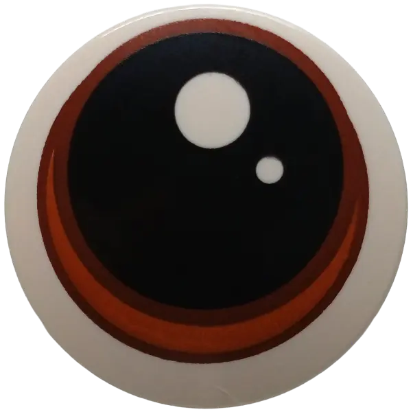Minifigure, Shield Circular / Round Convex Face with Black Eye with Glints, Reddish Brown and Dark O