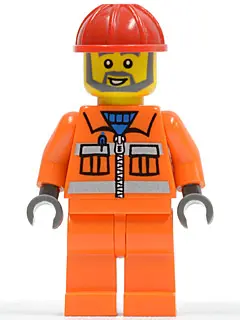 Construction Worker - Orange Zipper, Safety Stripes, Orange Arms, Orange Legs, Red Construction Helm